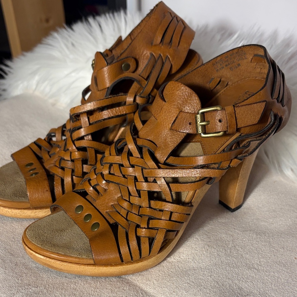 MICHAEL Michael Kors Woven Leather Heeled Sandals - Cognac